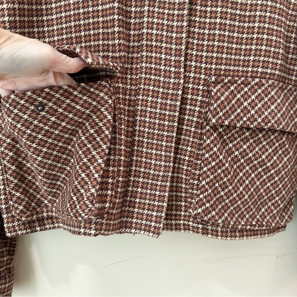 Lucky Brand Women's M Cropped Utility Jacket Houndstooth Brown Corduroy Collar - Picture 6 of 7